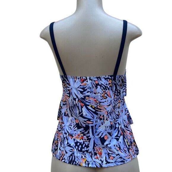 INTL Details Swim Tankini Top Women's Medium Multicolor Printed Tiered Ruffle - Picture 6 of 14